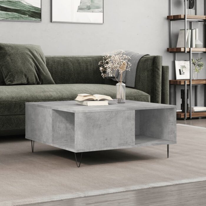 Table basse gris béton 80x80x36,5 cm bois d'ingénierie – Image 1