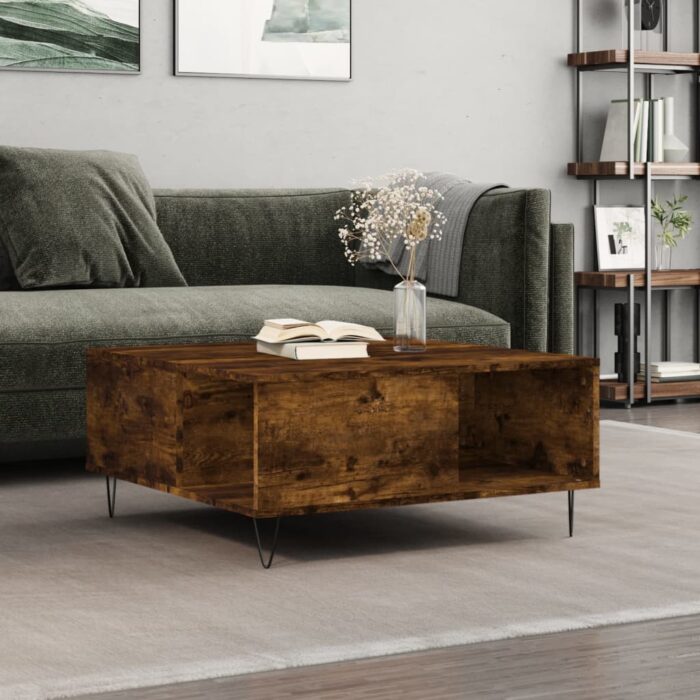 Table basse chêne fumé 80x80x36,5 cm bois d'ingénierie – Image 1