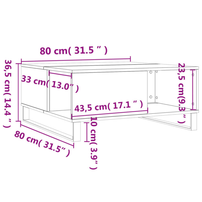 Table basse chêne fumé 80x80x36,5 cm bois d'ingénierie – Image 7