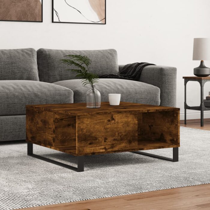 Table basse chêne fumé 80x80x36,5 cm bois d'ingénierie – Image 1
