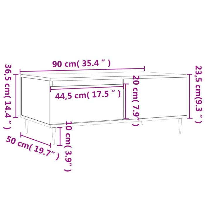 Table basse Blanc 90x50x36,5 cm Bois d'ingénierie – Image 9
