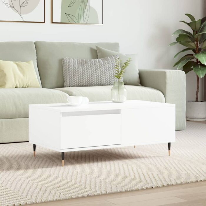 Table basse Blanc 90x50x36,5 cm Bois d'ingénierie – Image 1