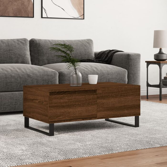Table basse Chêne marron 90x50x36,5 cm Bois d'ingénierie – Image 1