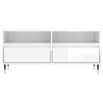 Meuble TV blanc brillant 100x34,5x44,5 cm bois d'ingénierie – Image 3