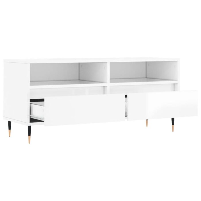 Meuble TV blanc brillant 100x34,5x44,5 cm bois d'ingénierie – Image 4
