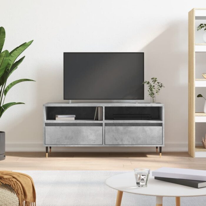 Meuble TV gris béton 100x34,5x44,5 cm bois d'ingénierie – Image 1