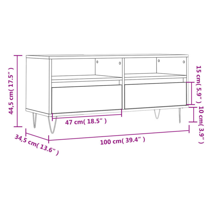 Meuble TV blanc 100x34,5x44,5 cm bois d'ingénierie – Image 9