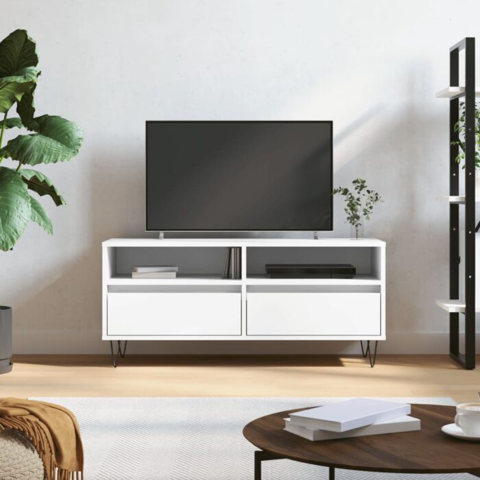 Meuble TV blanc 100x34,5x44,5 cm bois d'ingénierie – Image 1
