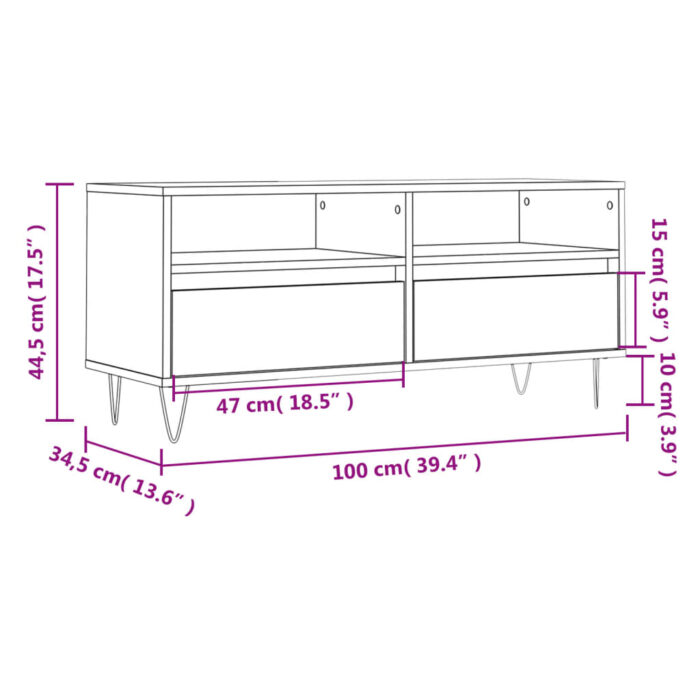 Meuble TV chêne fumé 100x34,5x44,5 cm bois d'ingénierie – Image 8