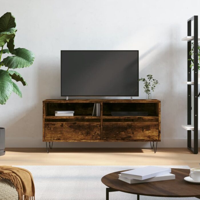 VXL8720845874681_m_en_hd_1.jpg Meuble TV chêne fumé 100x34,5x44,5 cm bois d'ingénierie – Image 1