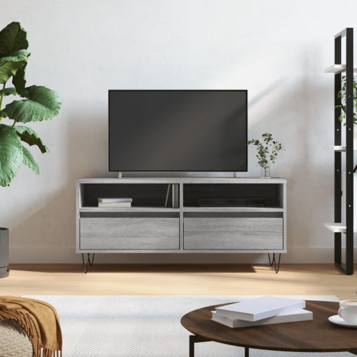 Meuble TV sonoma gris 100x34,5x44,5 cm bois d'ingénierie – Image 1