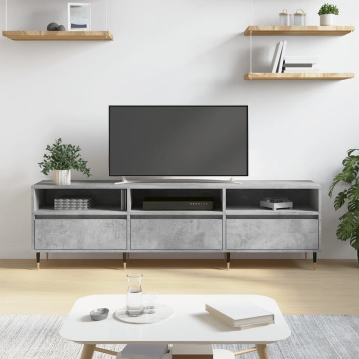 Meuble TV gris béton 150x30x44,5 cm bois d'ingénierie – Image 1