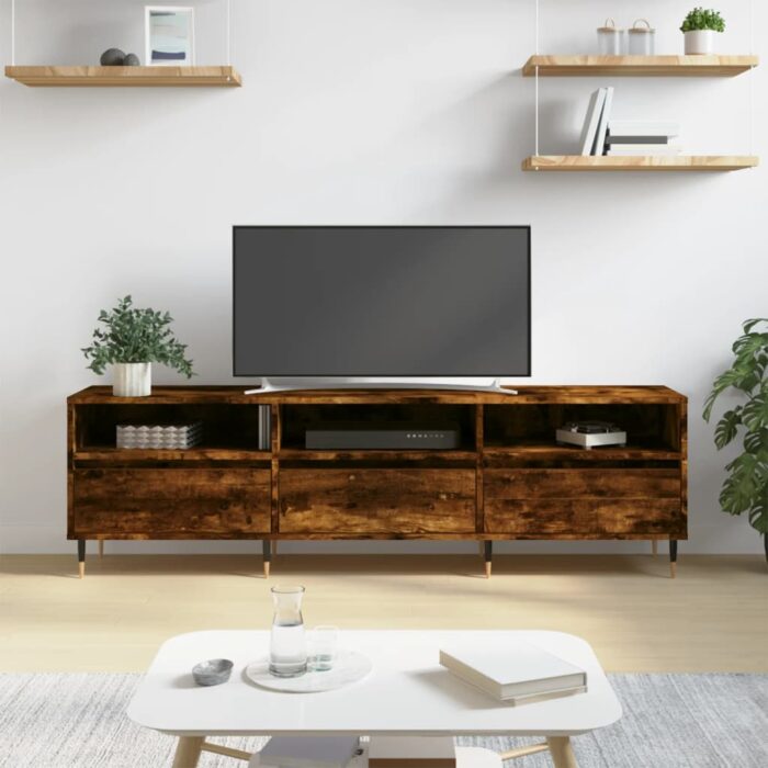 Meuble TV chêne fumé 150x30x44,5 cm bois d'ingénierie – Image 1