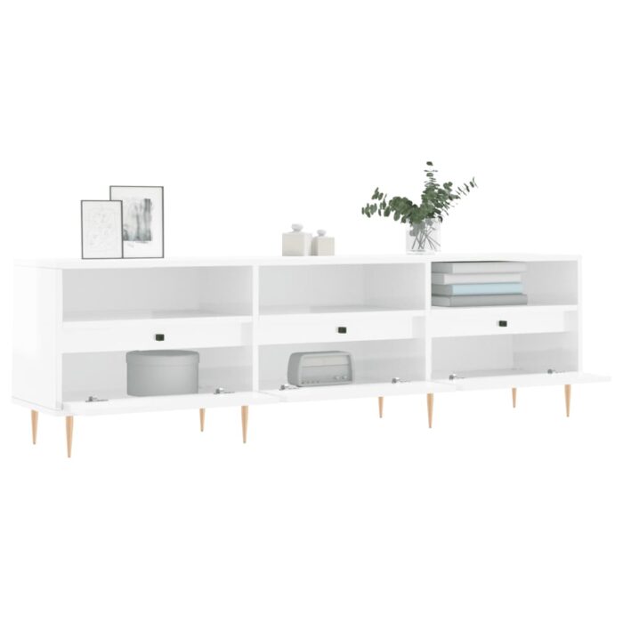 Meuble TV blanc brillant 150x30x44,5 cm bois d'ingénierie – Image 2