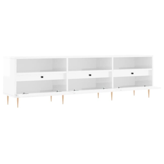 Meuble TV blanc brillant 150x30x44,5 cm bois d'ingénierie – Image 4