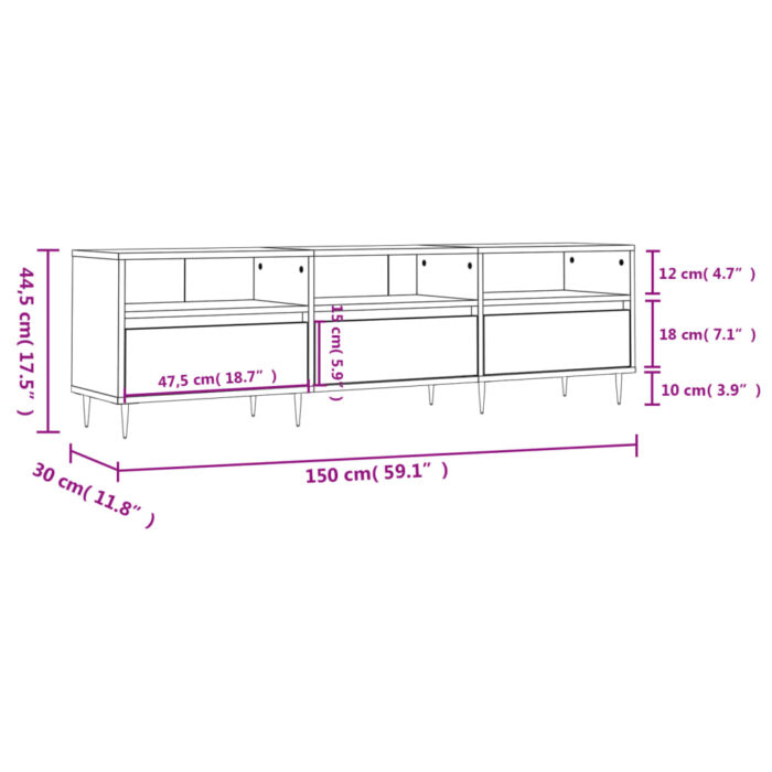 Meuble TV blanc brillant 150x30x44,5 cm bois d'ingénierie – Image 9