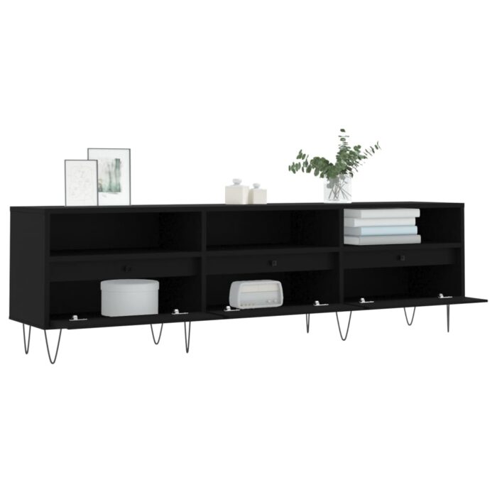 Meuble TV noir 150x30x44,5 cm bois d'ingénierie – Image 2