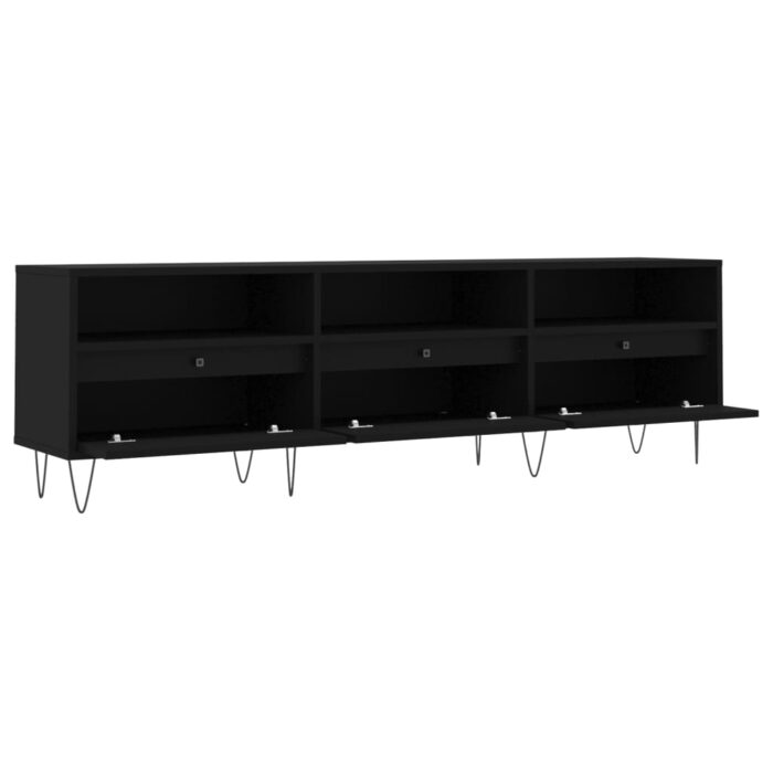 Meuble TV noir 150x30x44,5 cm bois d'ingénierie – Image 4