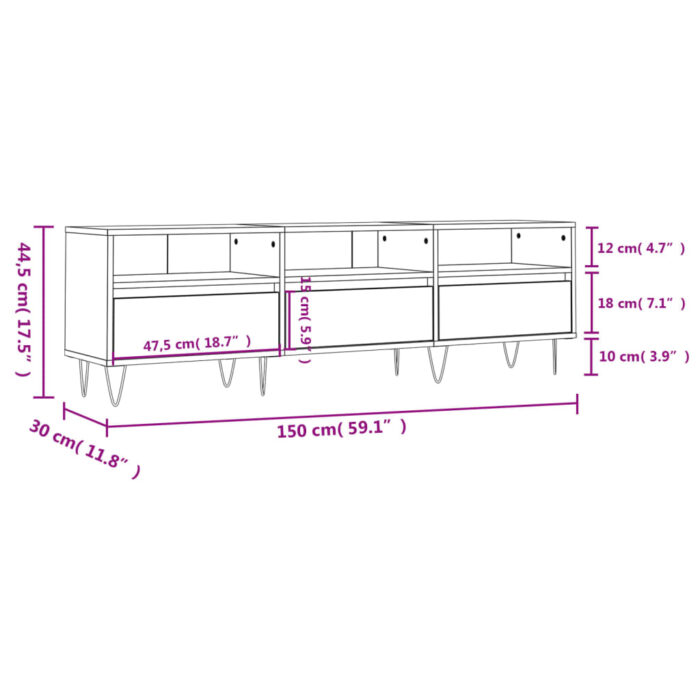 Meuble TV noir 150x30x44,5 cm bois d'ingénierie – Image 9