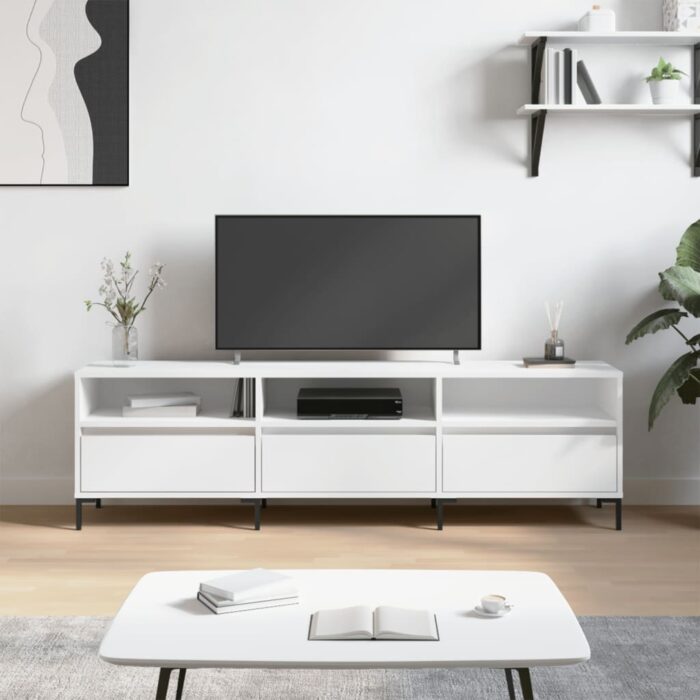 Meuble TV blanc 150x30x44,5 cm bois d'ingénierie – Image 1