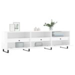 Meuble TV blanc brillant 150x30x44,5 cm bois d'ingénierie – Image 2