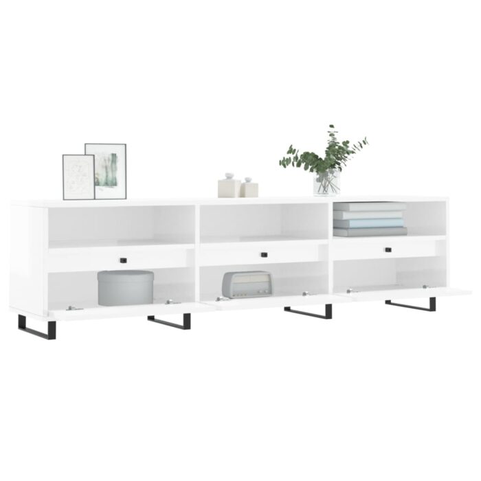 Meuble TV blanc brillant 150x30x44,5 cm bois d'ingénierie – Image 2