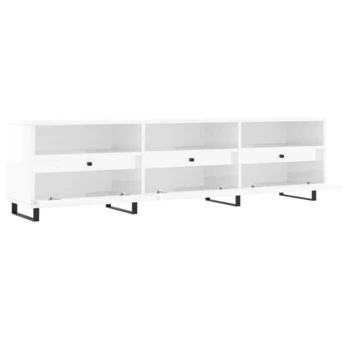 Meuble TV blanc brillant 150x30x44,5 cm bois d'ingénierie – Image 4