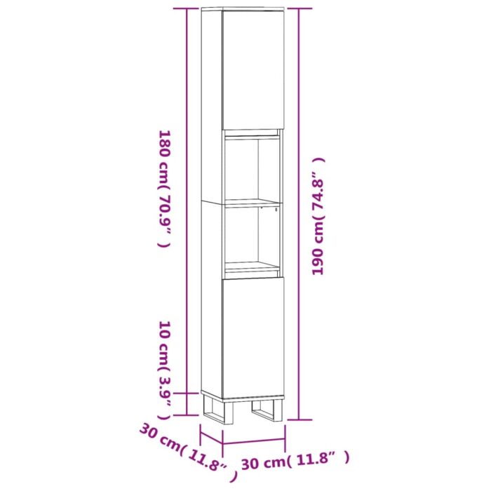 Armoire de salle de bain noir 30x30x190 cm bois d'ingénierie – Image 10