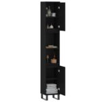 Armoire de salle de bain noir 30x30x190 cm bois d'ingénierie – Image 2