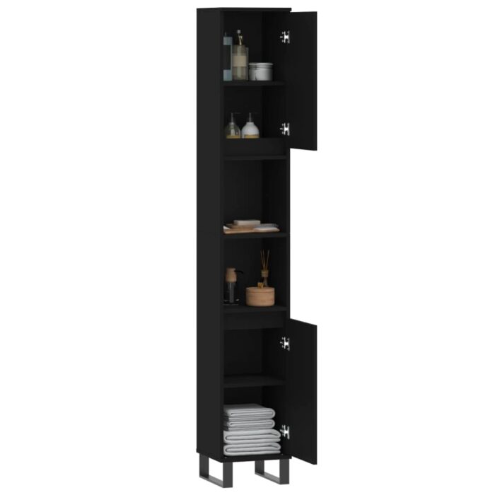 Armoire de salle de bain noir 30x30x190 cm bois d'ingénierie – Image 2