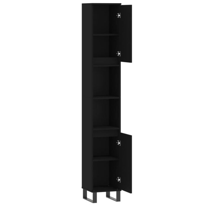 Armoire de salle de bain noir 30x30x190 cm bois d'ingénierie – Image 4