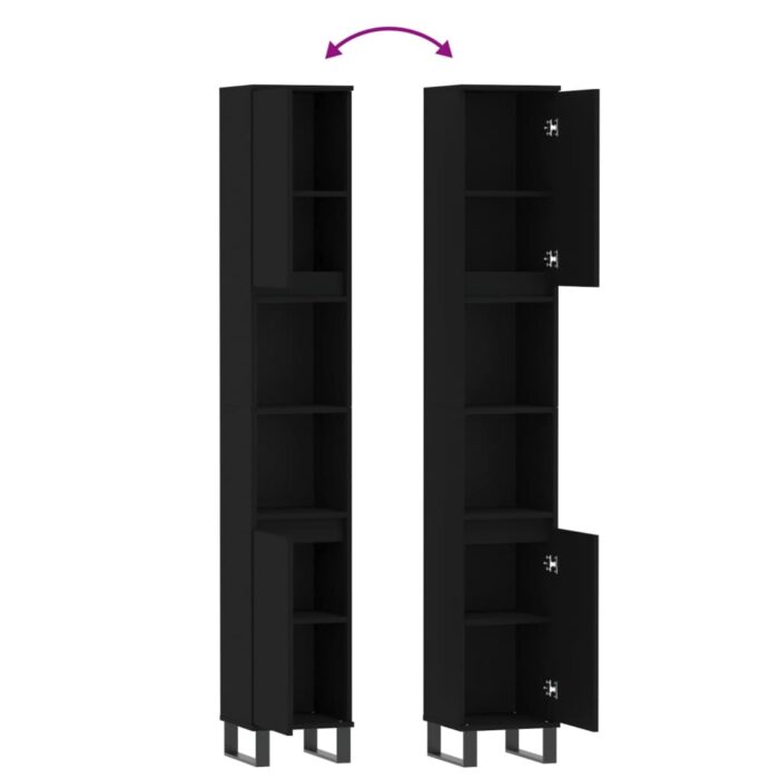 Armoire de salle de bain noir 30x30x190 cm bois d'ingénierie – Image 7
