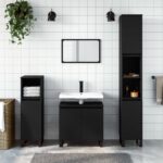 Armoire de salle de bain noir 30x30x190 cm bois d'ingénierie