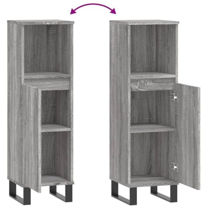 Armoire salle de bain sonoma gris 30x30x100 cm – Image 7