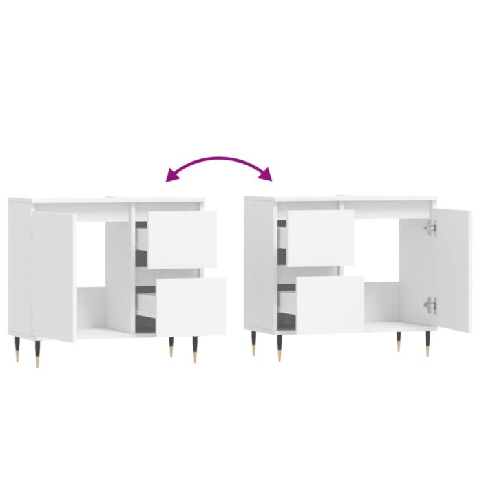 Armoire de salle de bain blanc 65x33x60 cm bois d'ingénierie – Image 6