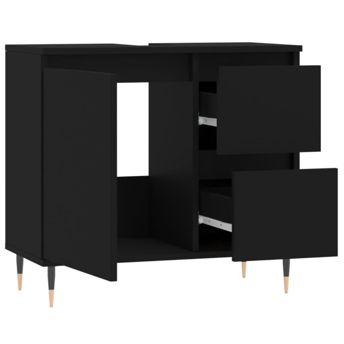 Armoire de salle de bain noir 65x33x60 cm bois d'ingénierie – Image 2