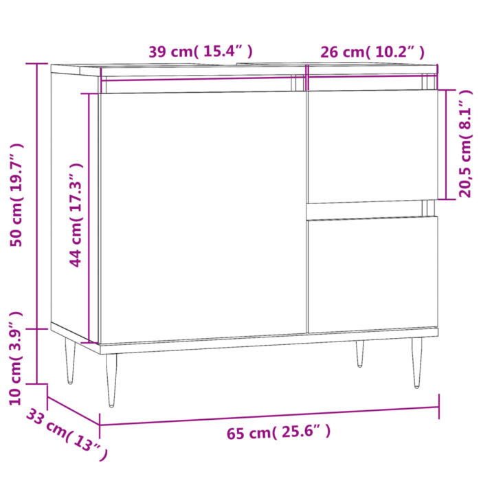 Armoire de salle de bain noir 65x33x60 cm bois d'ingénierie – Image 9