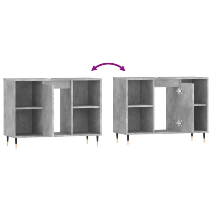 Armoire salle de bain gris béton 80x33x60cm bois d'ingénierie – Image 7