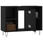 Armoire de salle de bain noir 80x33x60 cm bois d'ingénierie – Image 2