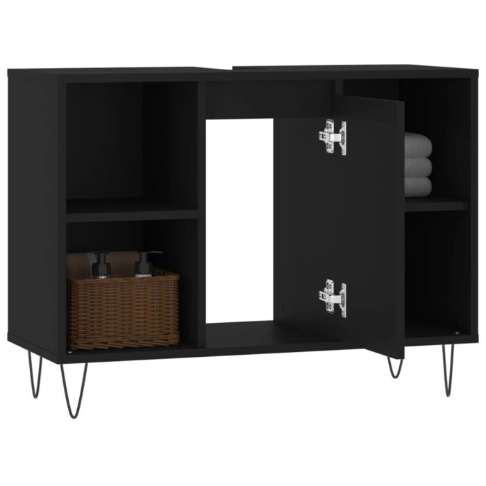 Armoire de salle de bain noir 80x33x60 cm bois d'ingénierie – Image 2