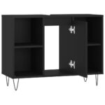 Armoire de salle de bain noir 80x33x60 cm bois d'ingénierie – Image 4