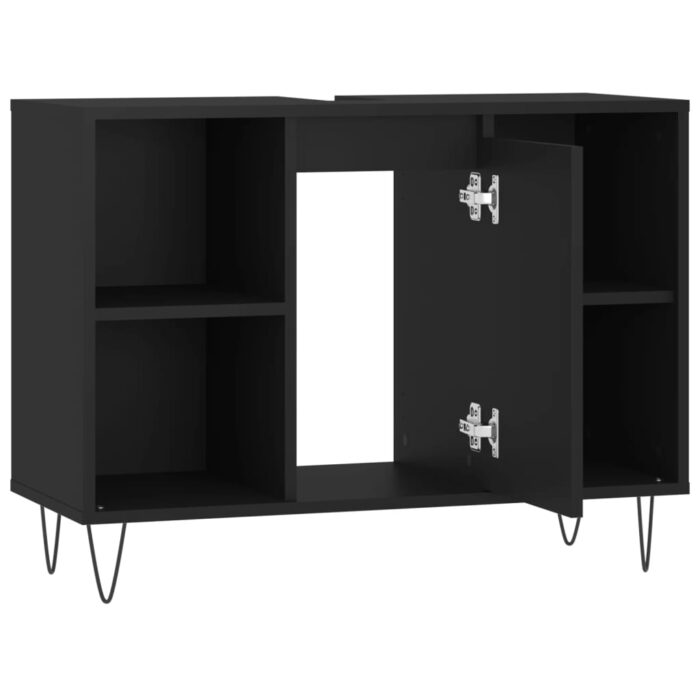 Armoire de salle de bain noir 80x33x60 cm bois d'ingénierie – Image 4