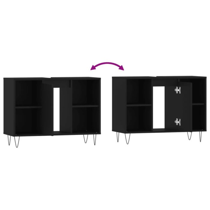 Armoire de salle de bain noir 80x33x60 cm bois d'ingénierie – Image 7