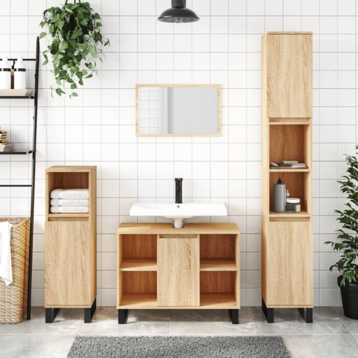 Armoire salle de bain chêne sonoma 80x33x60cm bois d'ingénierie – Image 1
