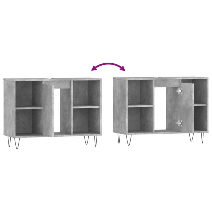 Armoire salle de bain gris béton 80x33x60cm bois d'ingénierie – Image 7