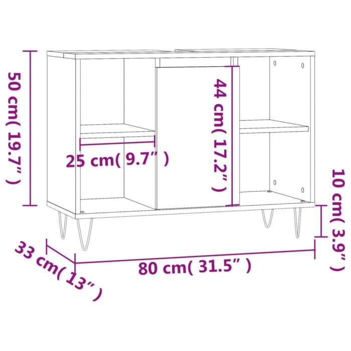 Armoire salle de bain sonoma gris 80x33x60 cm bois d'ingénierie – Image 10
