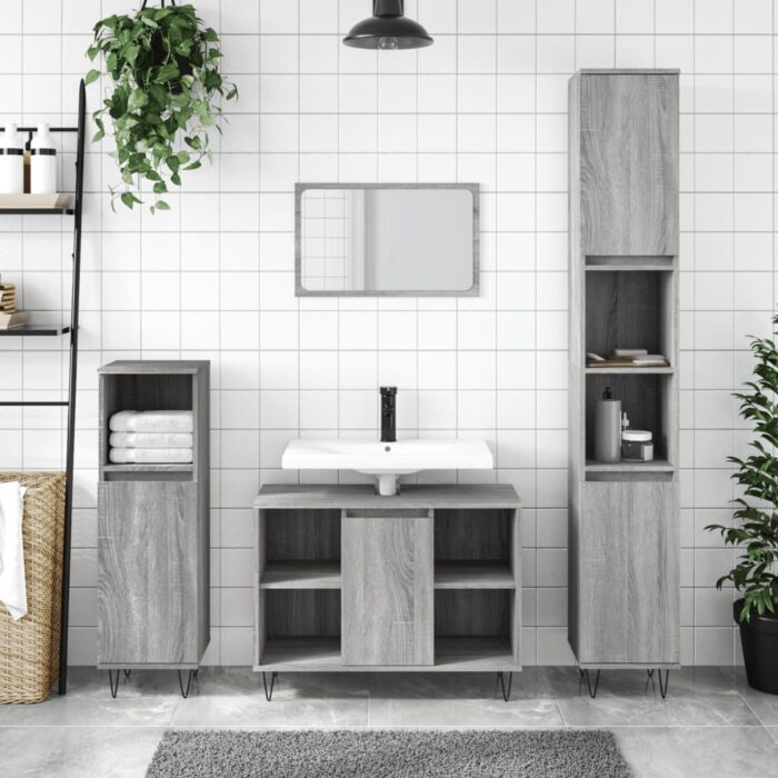 Armoire salle de bain sonoma gris 80x33x60 cm bois d'ingénierie – Image 1