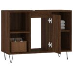 Armoire salle de bain chêne marron 80x33x60cm bois d'ingénierie – Image 2