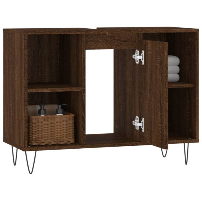 Armoire salle de bain chêne marron 80x33x60cm bois d'ingénierie – Image 2