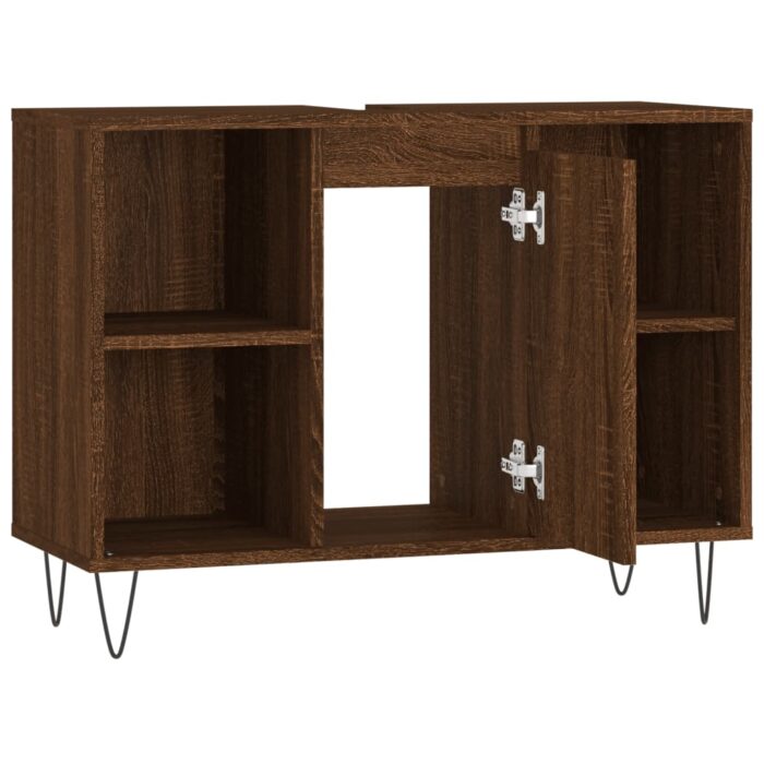 Armoire salle de bain chêne marron 80x33x60cm bois d'ingénierie – Image 4